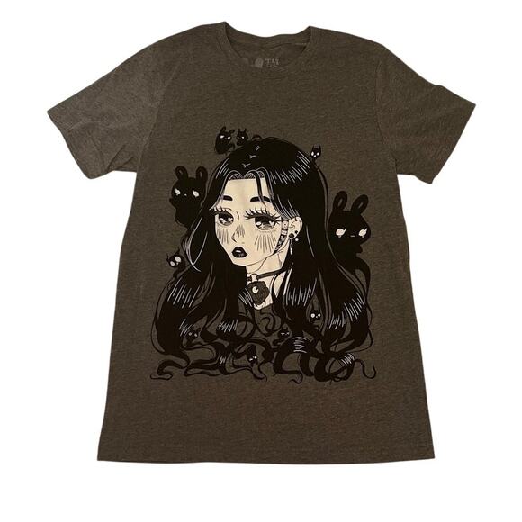 Y2k Anime Girl Limited Edition T-Shirt, Gray, M, Cotton, Made in the USA, NEW - Picture 1 of 10